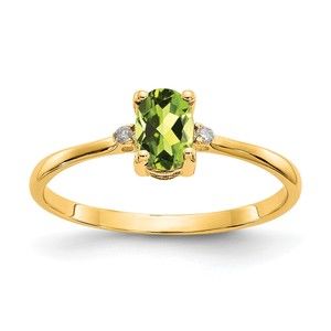 10k Yellow Gold  Genuine Diamond & Peridot August Birthstone Ring (Size 7)